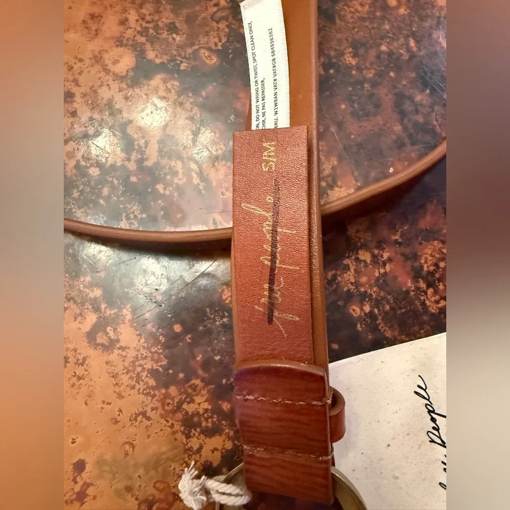 Free People Myra‎ Washed Brown Leather Belt w/ Brass Plaqued Buckle NWT